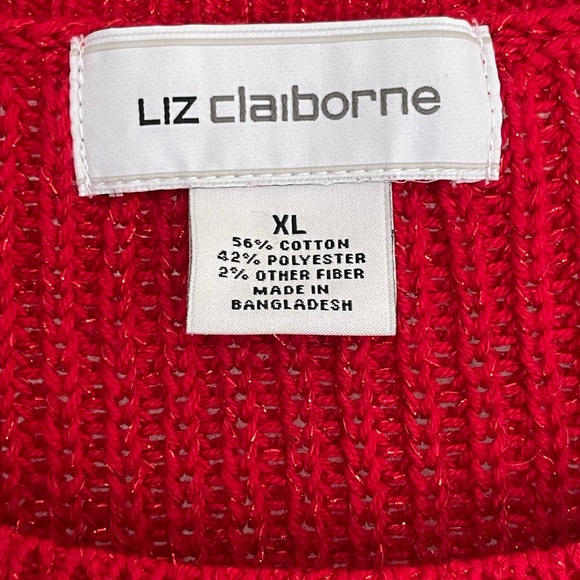 Red cable knit sweater with metallic thread, Liz Clairborn size XL cotton - Picture 3 of 6